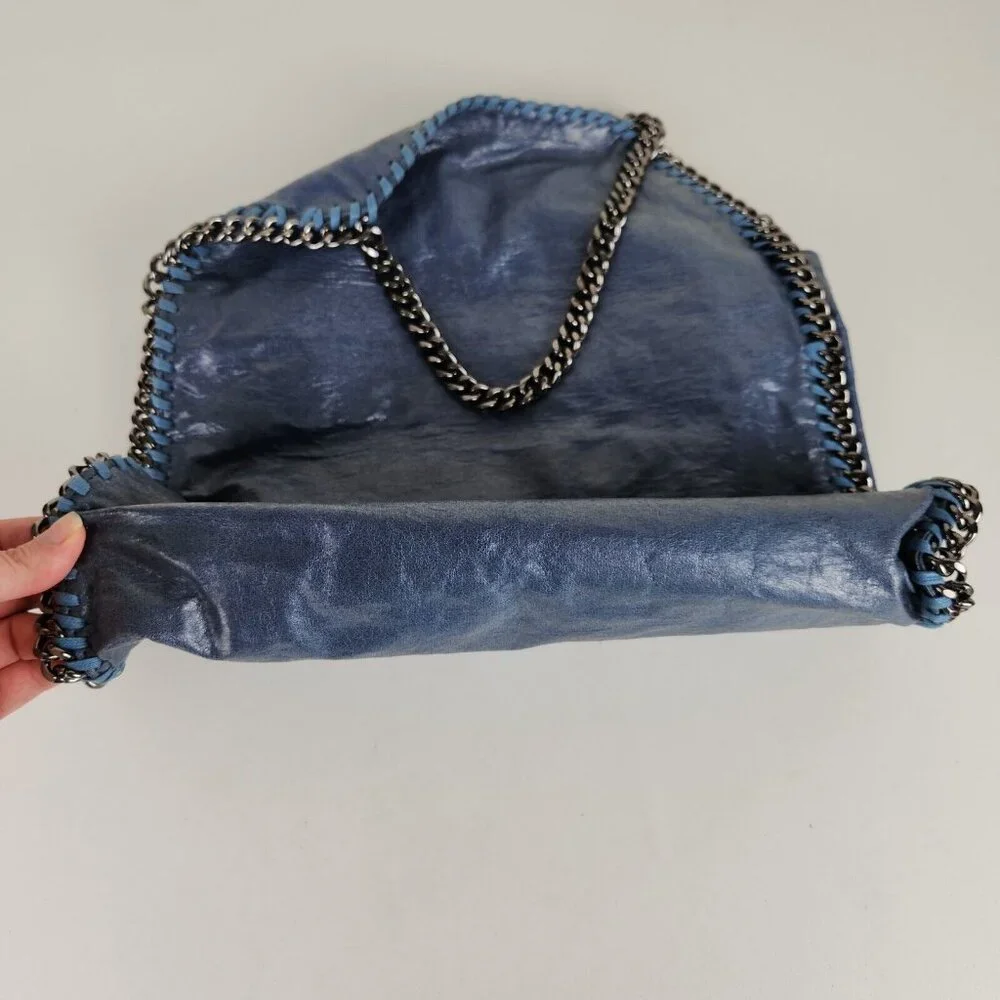 Stella McCartney Shoulder Bag Womens Blue Falabella Metallic Shaggy Deer Chain - Picture 11 of 14
